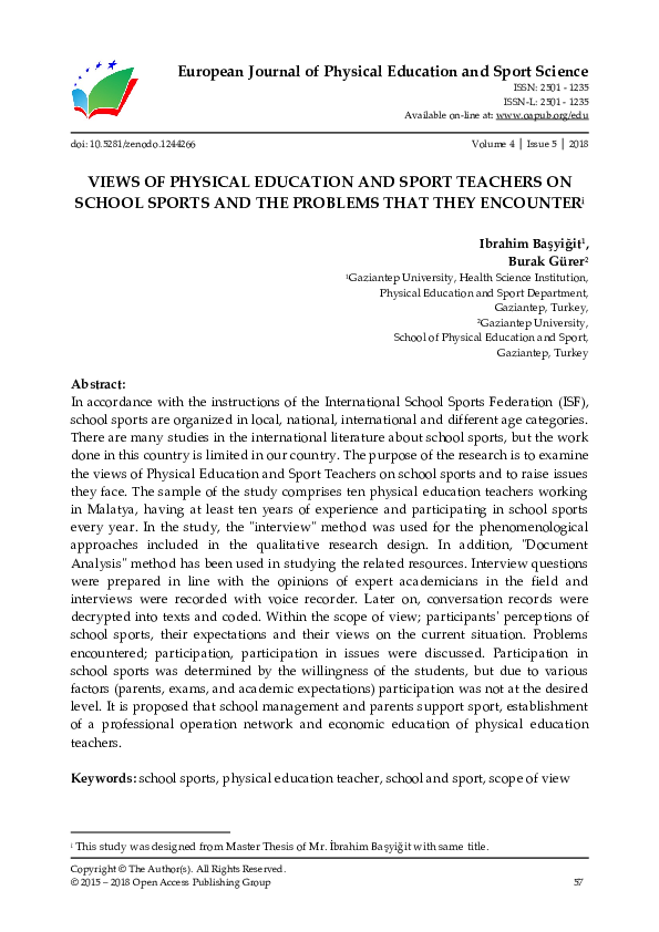 (PDF) Views of Physical Education and Sport Teachers on School Sports ...