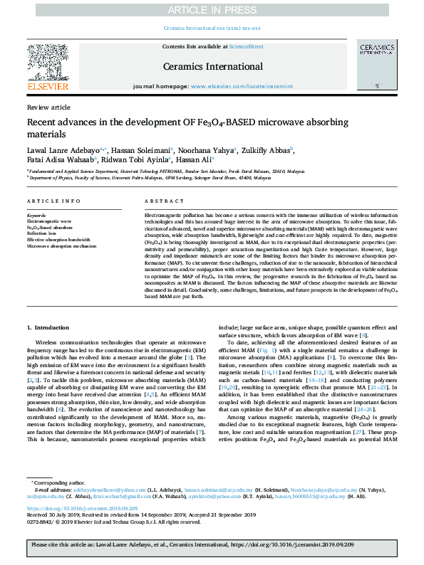(PDF) Recent advances in the development OF Fe3O4-BASED microwave ...