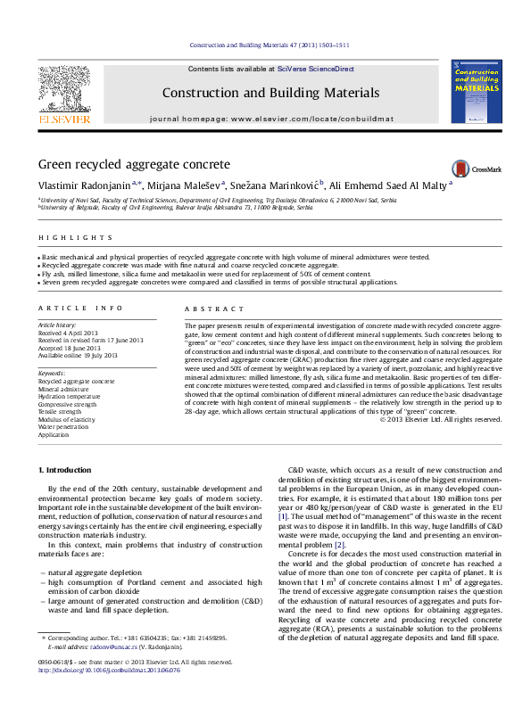 (PDF) Green recycled aggregate concrete