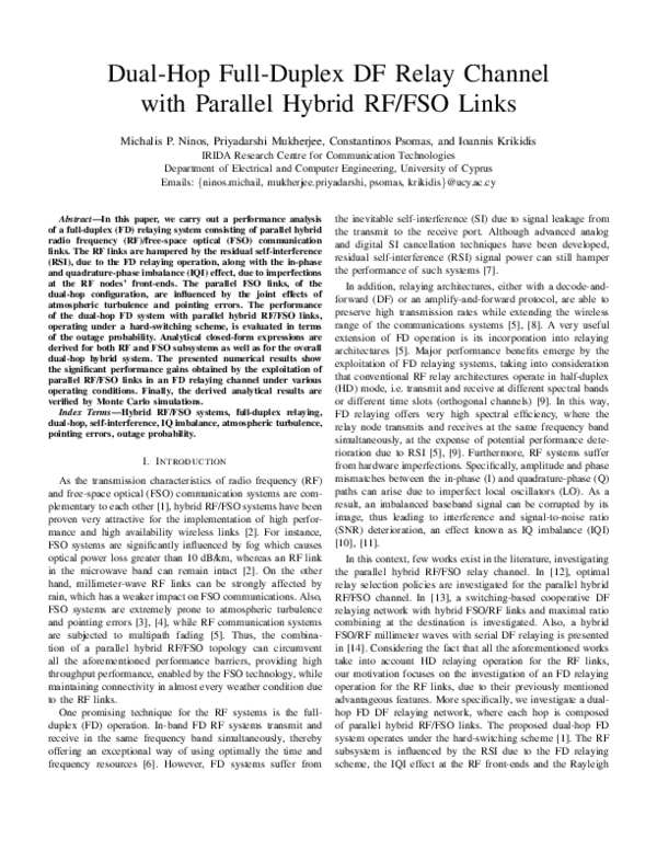 (PDF) Dual-Hop Full-Duplex DF Relay Channel with Parallel Hybrid RF/FSO ...