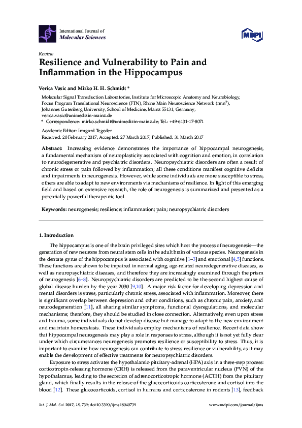 (PDF) Resilience and Vulnerability to Pain and Inflammation in the ...