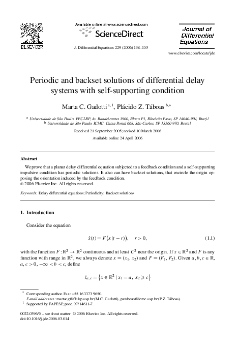 (PDF) Periodic and backset solutions of differential delay systems with ...