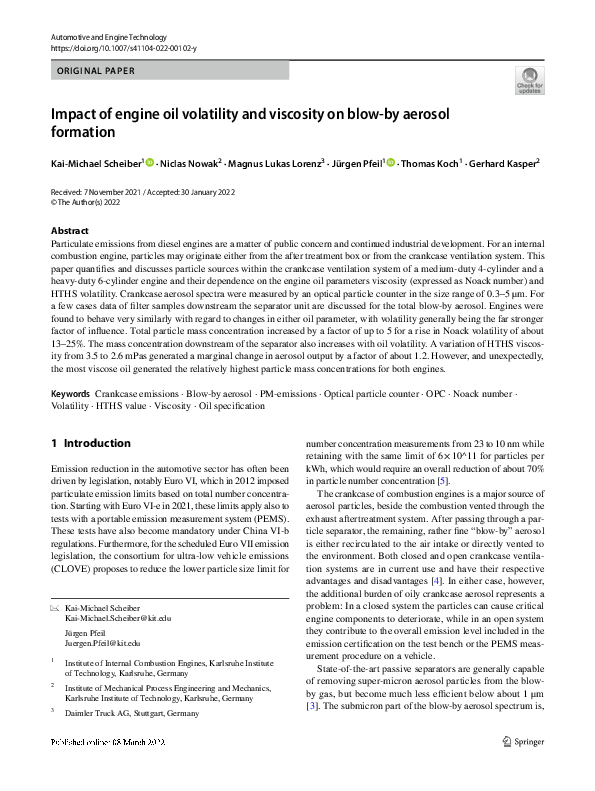 (PDF) Impact of engine oil volatility and viscosity on blow-by aerosol ...
