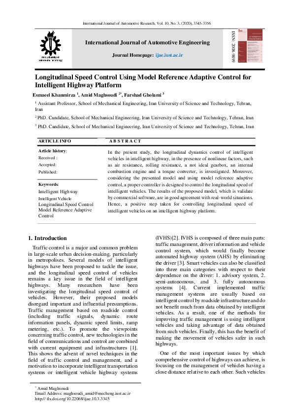 (PDF) Longitudinal Speed Control Using Model Reference Adaptive Control ...