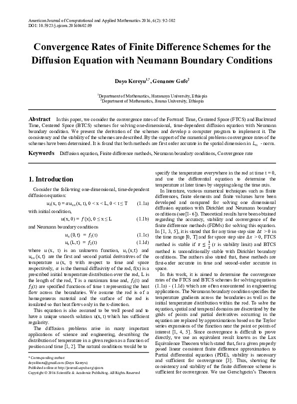 (PDF) Convergence Rates of Finite Difference Schemes for the Diffusion ...
