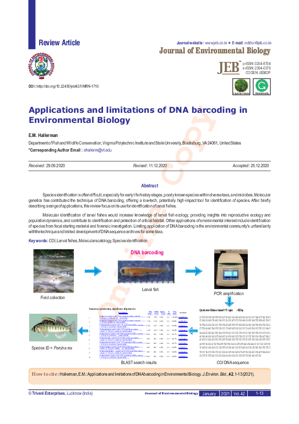 (PDF) Applications and limitations of DNA barcoding in Environmental ...