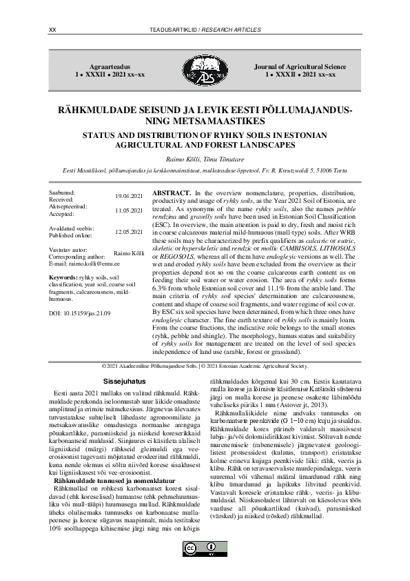 (PDF) Rähkmuldade seisund ja levik Eesti põllumajandus- ning metsamaastikes
