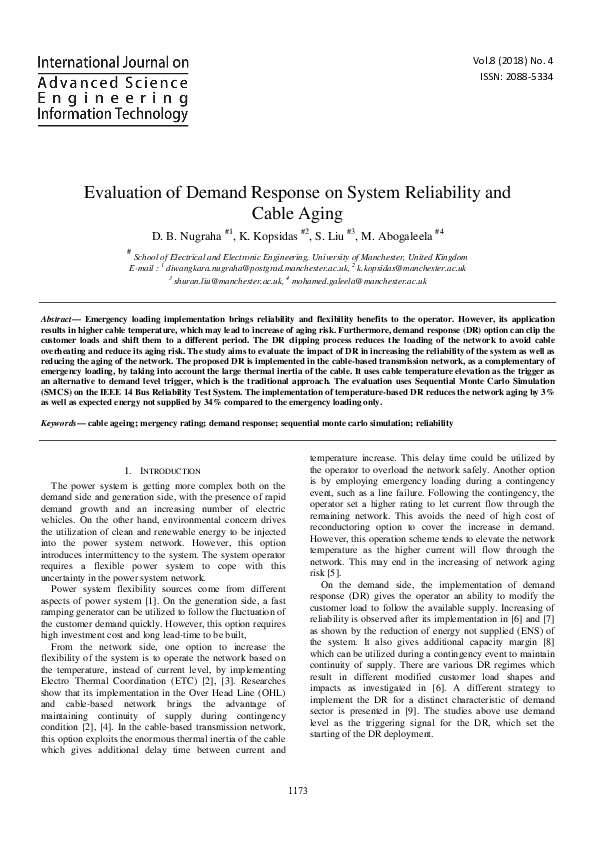 (PDF) Evaluation of Demand Response on System Reliability and Cable Aging