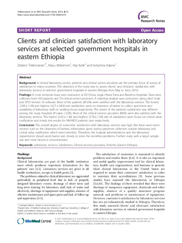 (PDF) Clients and clinician satisfaction with laboratory services at ...