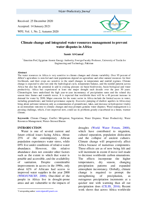 (PDF) Climate Change and Integrated Water Resources Management to ...