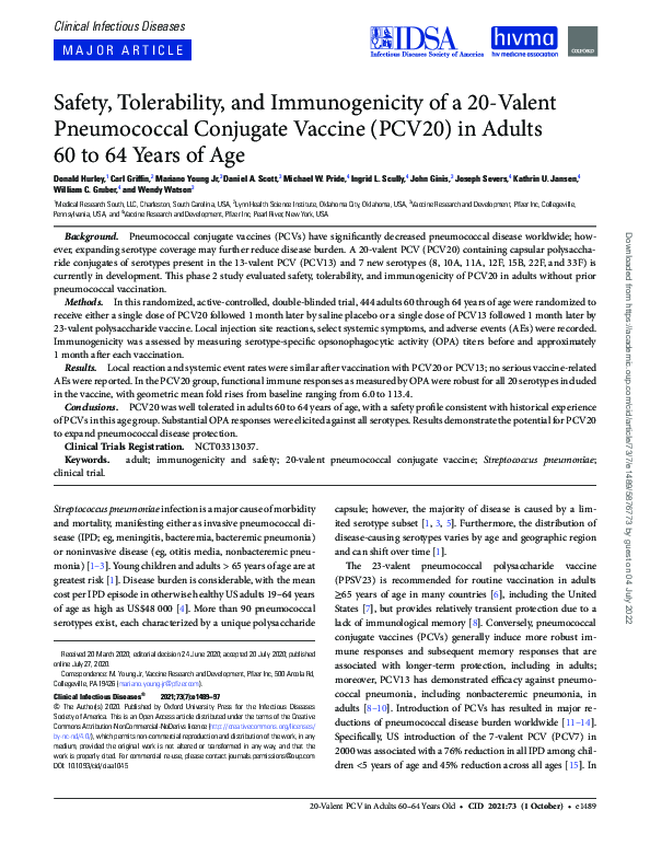 (PDF) Safety, Tolerability, and Immunogenicity of a 20-Valent ...