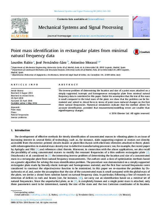 (PDF) Point mass identification in rectangular plates from minimal ...