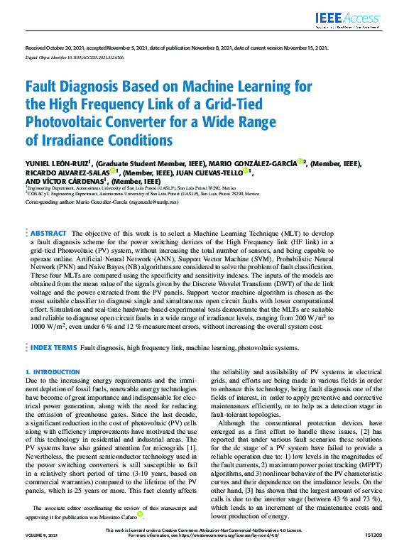 (PDF) Fault Diagnosis Based on Machine Learning for the High Frequency ...