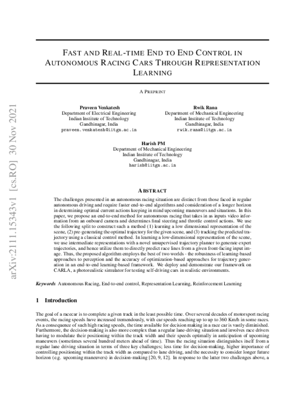 (PDF) Fast and Real-time End to End Control in Autonomous Racing Cars ...