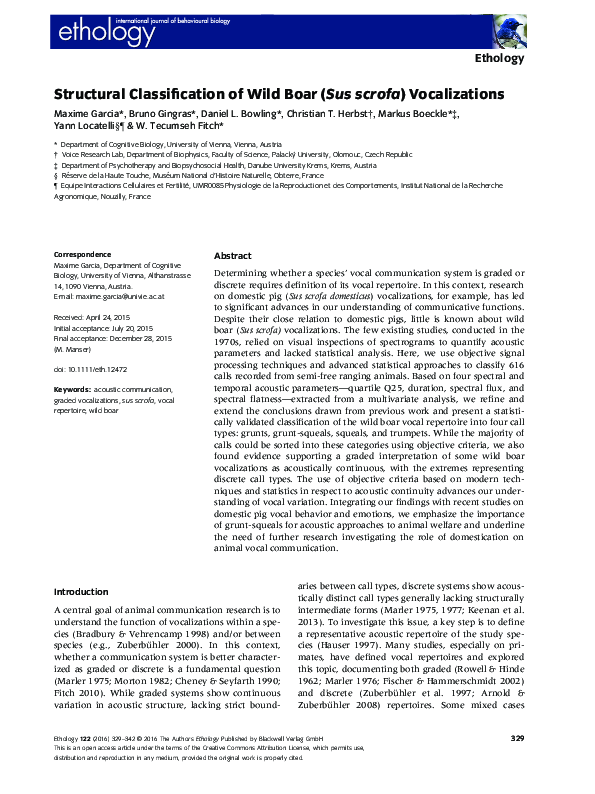 (PDF) Structural Classification of Wild Boar ( Sus scrofa ) Vocalizations