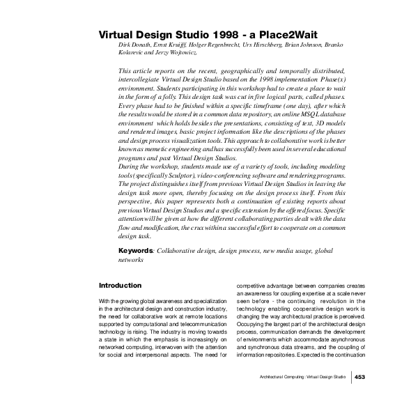 (PDF) Virtual Design Studio 1998 - A Place2Wait | Jerzy Wojtowicz ...