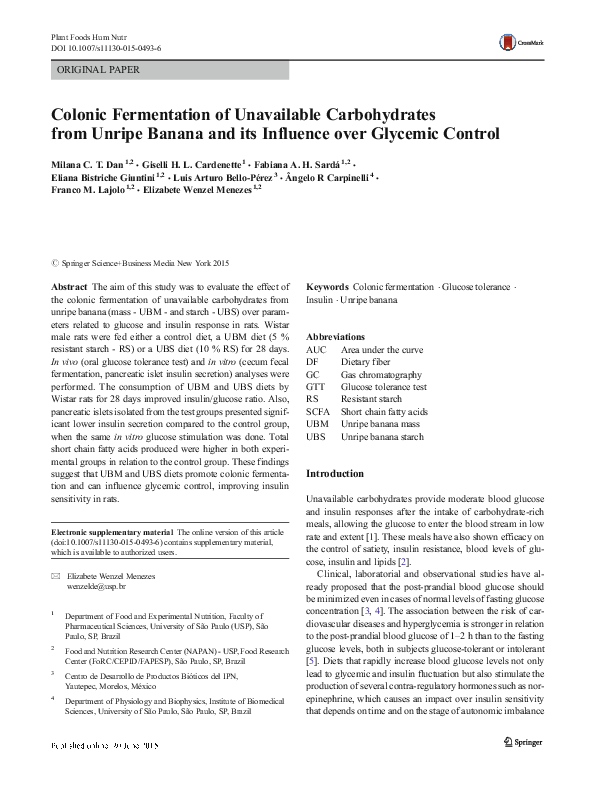 (PDF) Colonic Fermentation of Unavailable Carbohydrates from Unripe