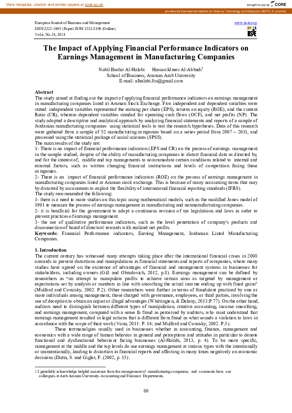 (PDF) The Impact of Applying Financial Performance Indicators on ...