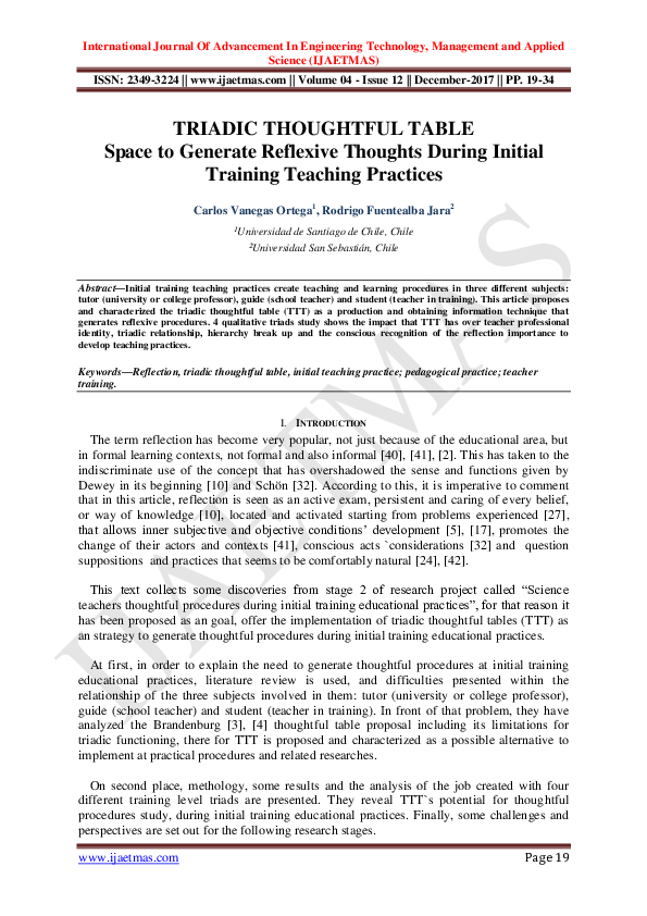 (PDF) TRIADIC THOUGHTFUL TABLE Space to Generate Reflexive Thoughts ...
