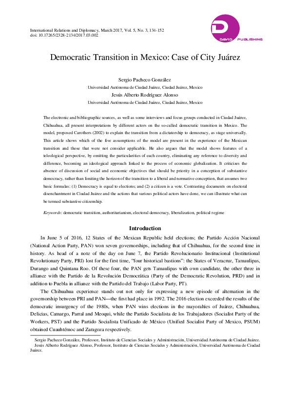 (PDF) Democratic Transition in Mexico: Case of City Juárez