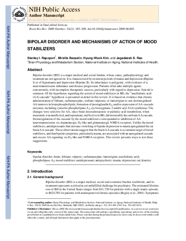 (PDF) Bipolar disorder and mechanisms of action of mood stabilizers