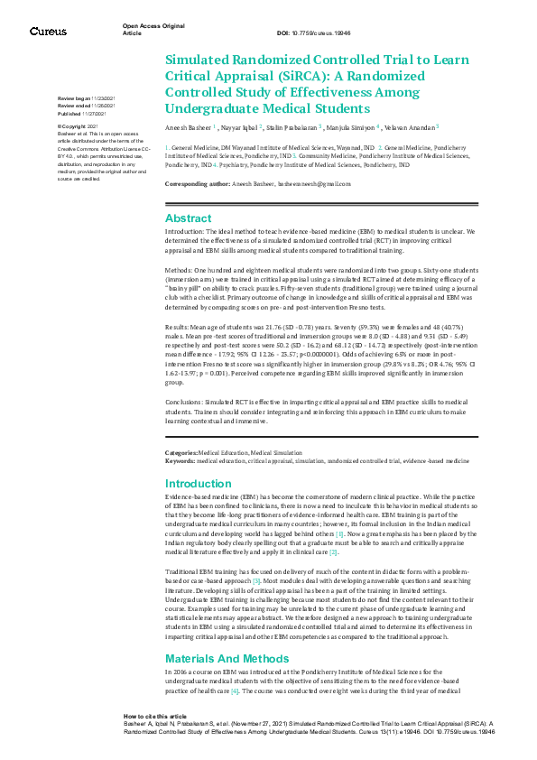 (PDF) Simulated Randomized Controlled Trial to Learn Critical Appraisal ...