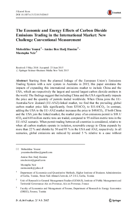 (PDF) The Economic and Energy Effects of Carbon Dioxide Emissions ...