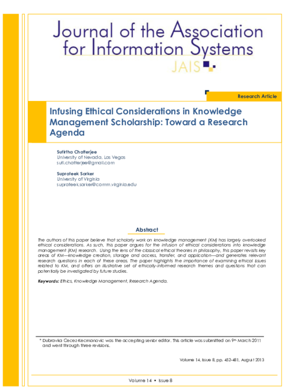 (PDF) Infusing Ethical Considerations in Knowledge Management ...