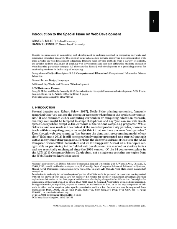(PDF) Introduction to the Special Issue on Web Development