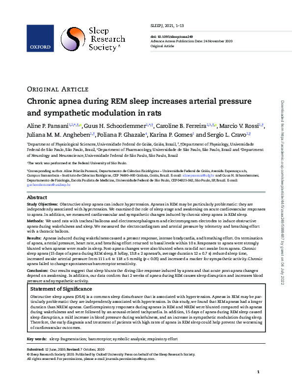 (PDF) Chronic apnea during REM sleep increases arterial pressure and ...