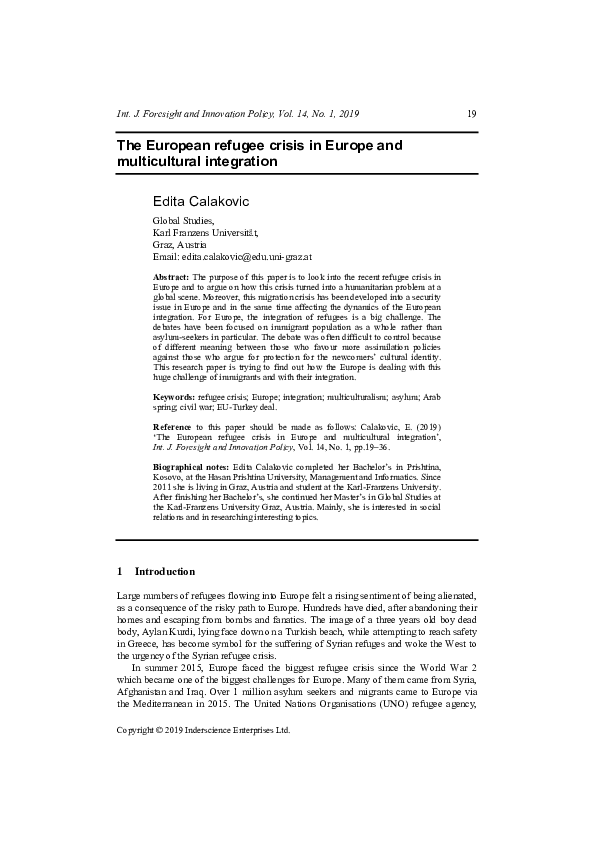 (PDF) The European refugee crisis in Europe and multicultural integration