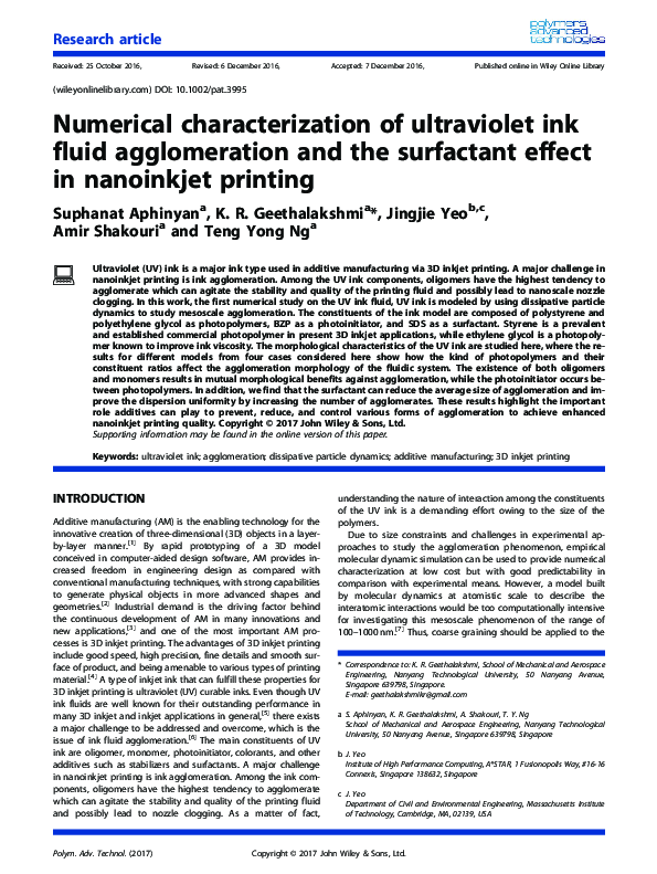 (PDF) Numerical characterization of ultraviolet ink fluid agglomeration ...