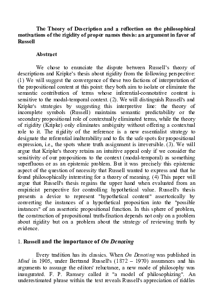 (DOC) The Theory of Description and a reflection on the philosophical ...
