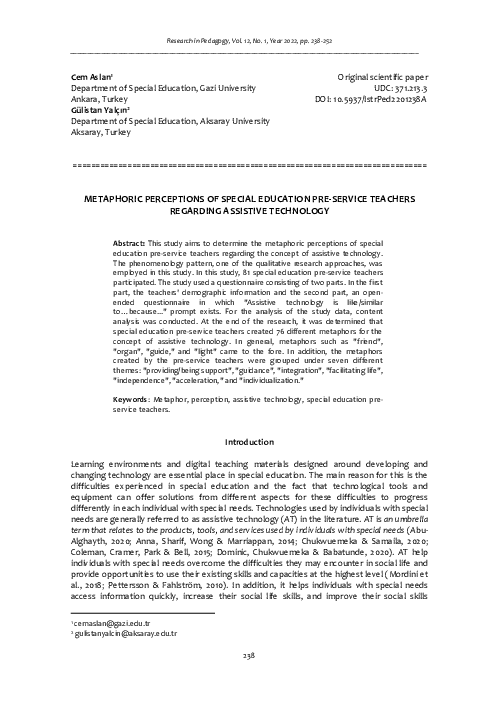 (PDF) METAPHORIC PERCEPTIONS OF SPECIAL EDUCATION PRE-SERVICE TEACHERS ...