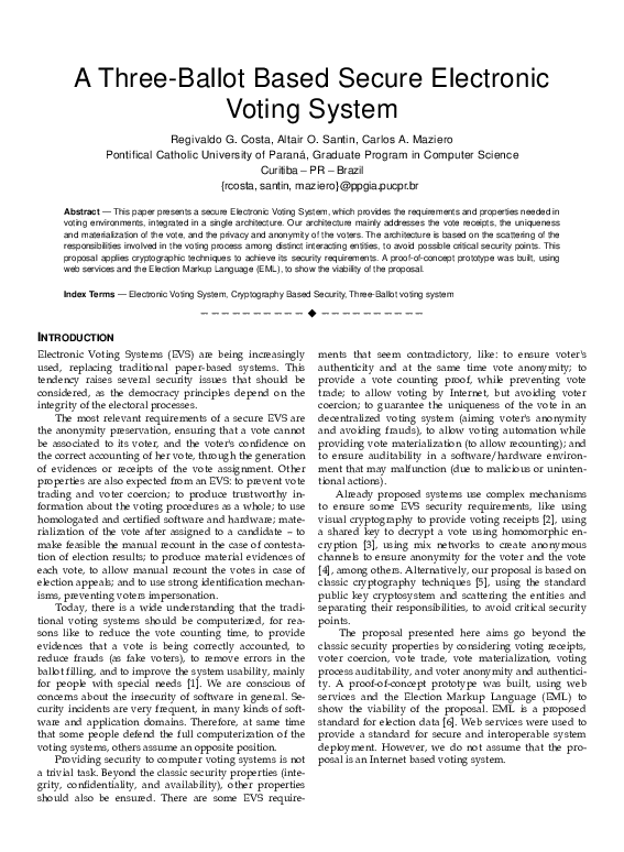 (PDF) A Three-Ballot-Based Secure Electronic Voting System