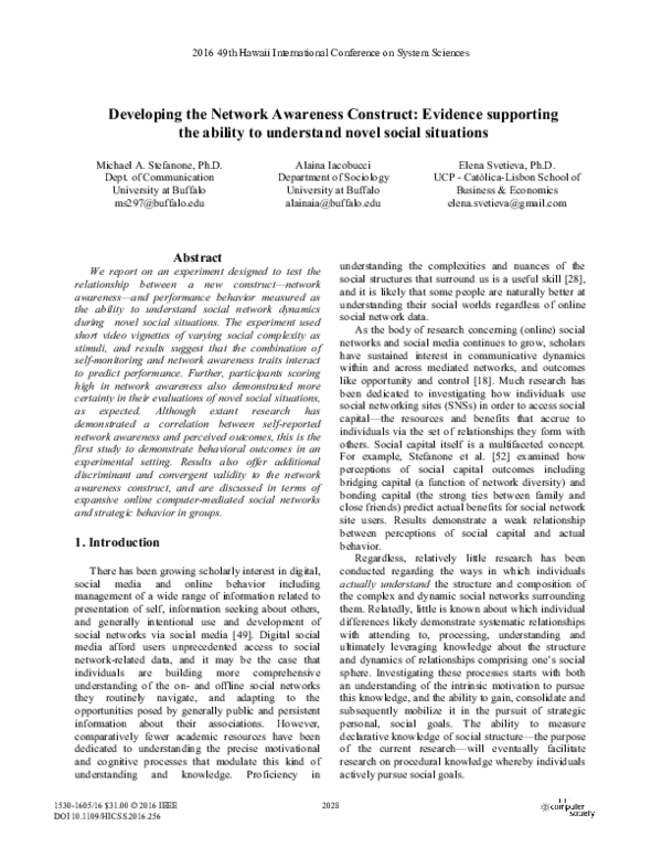 (PDF) Developing the Network Awareness Construct Evidence Supporting