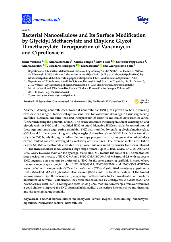(PDF) Bacterial Nanocellulose and Its Surface Modification by Glycidyl Methacrylate and Ethylene