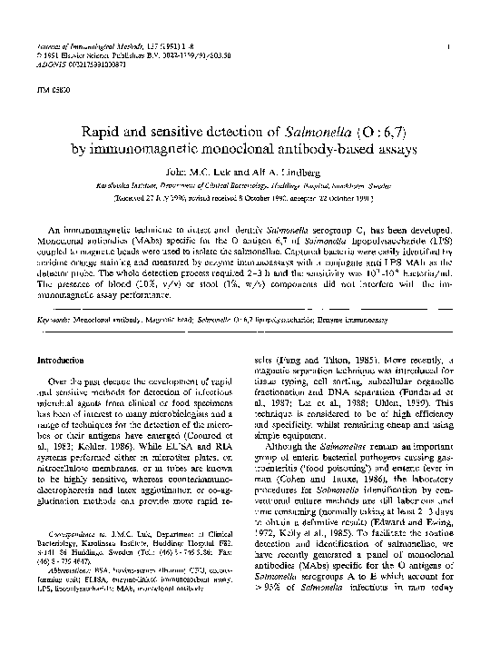 (PDF) Rapid and sensitive detection of Salmonella (0: 6,7) by ...
