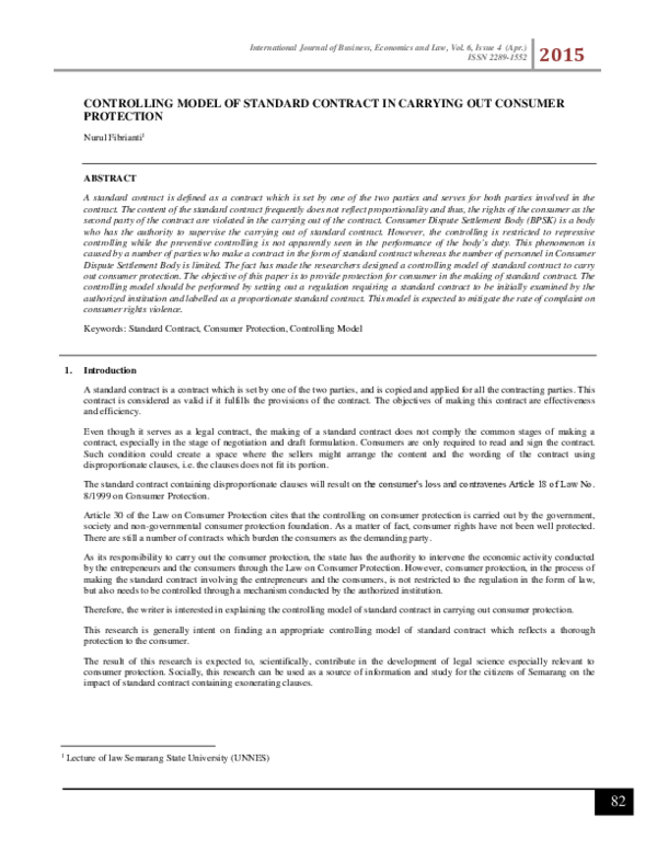 (PDF) Controlling Model of Standard Contract in Carrying Out Consumer ...