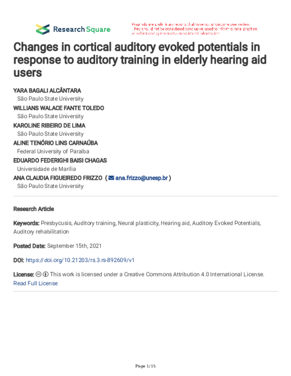 (PDF) Changes in cortical auditory evoked potentials in response to ...