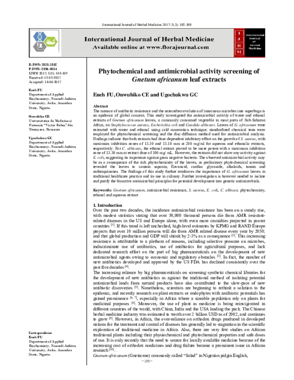 (PDF) Phytochemical and antimicrobial activity screening of Gnetum ...