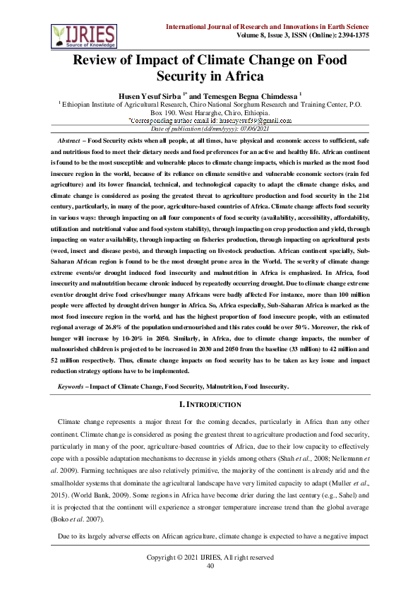 (PDF) Review of Impact of Climate Change on Food Security in Africa