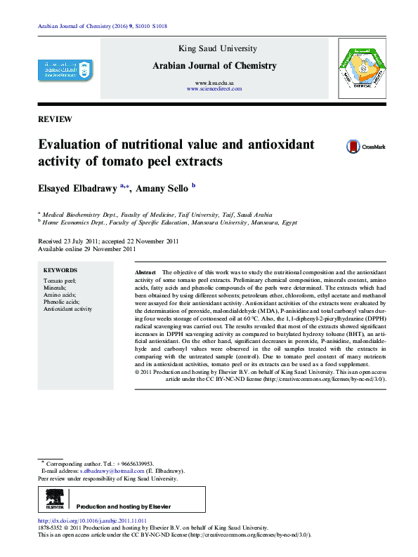 (PDF) Evaluation of nutritional value and antioxidant activity of ...