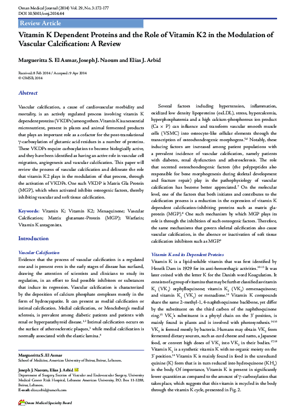 (PDF) Vitamin K Dependent Proteins and the Role of Vitamin K2 in the ...