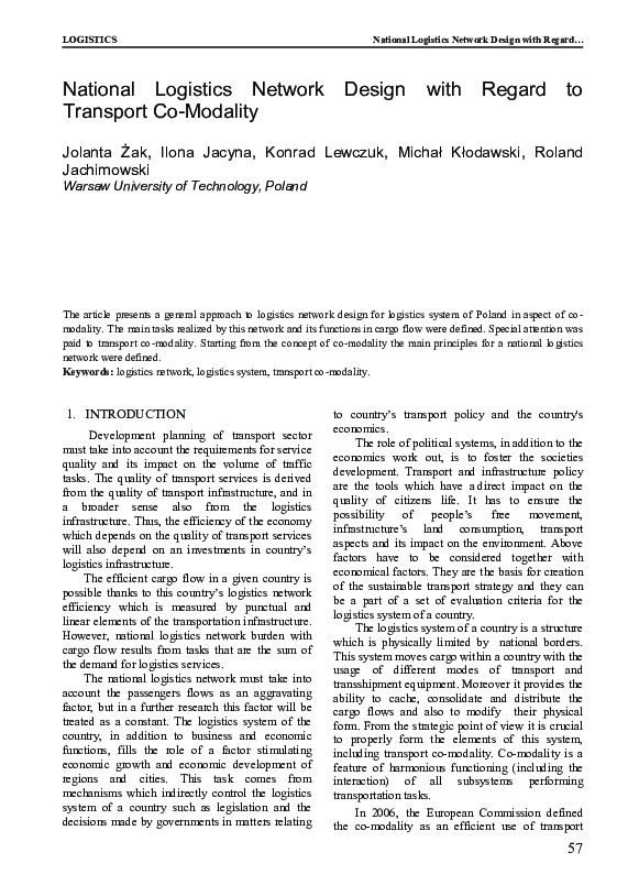 (PDF) National Logistics Network Design with Regard to Transport Co ...