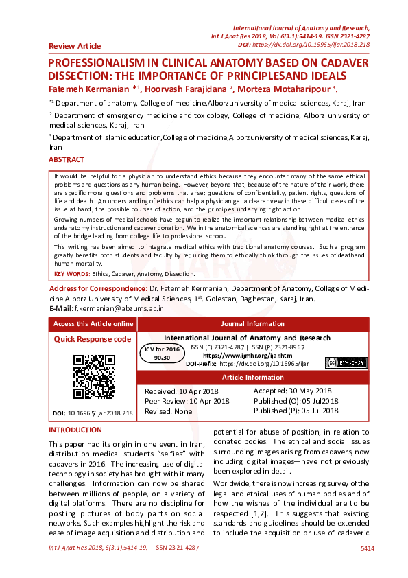 (PDF) Professionalism in Clinical Anatomy Based Oncadaver Dissection ...