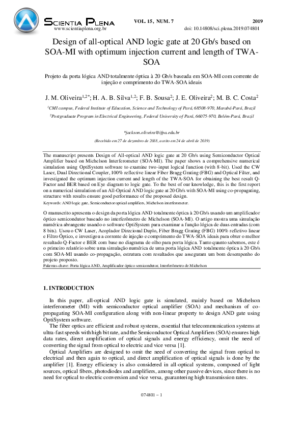 (PDF) Design of all-optical AND logic gate at 20 Gb/s based on SOA-MI ...