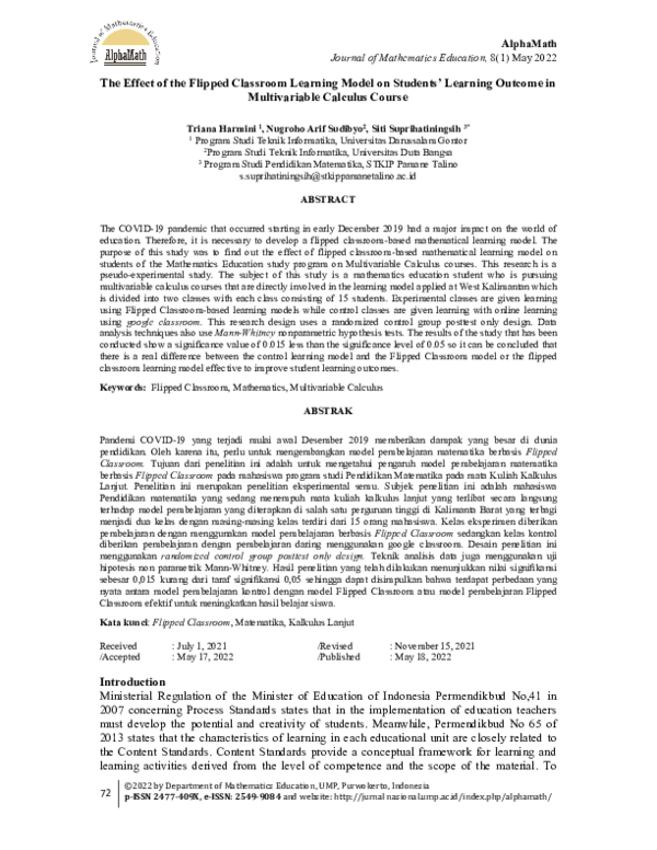 (PDF) The Effect of the Flipped Classroom Learning Model on Students ...