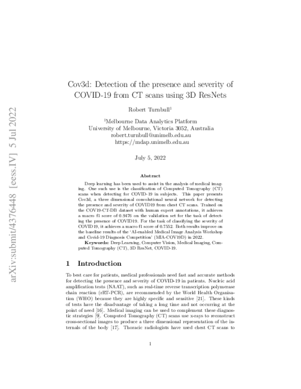(PDF) Cov3d: Detection of the presence and severity of COVID-19 from CT ...