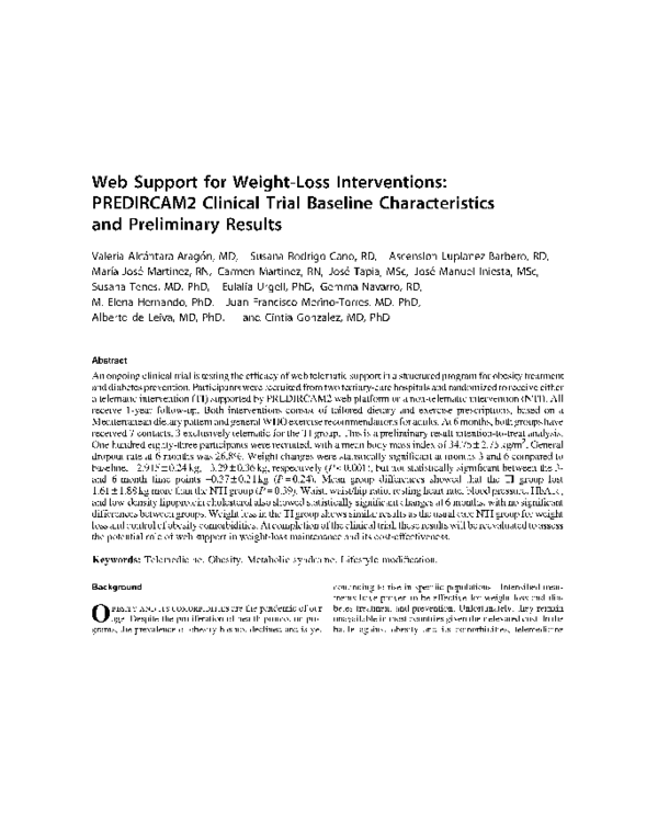 (PDF) Web Support for Weight-Loss Interventions: PREDIRCAM2 Clinical ...